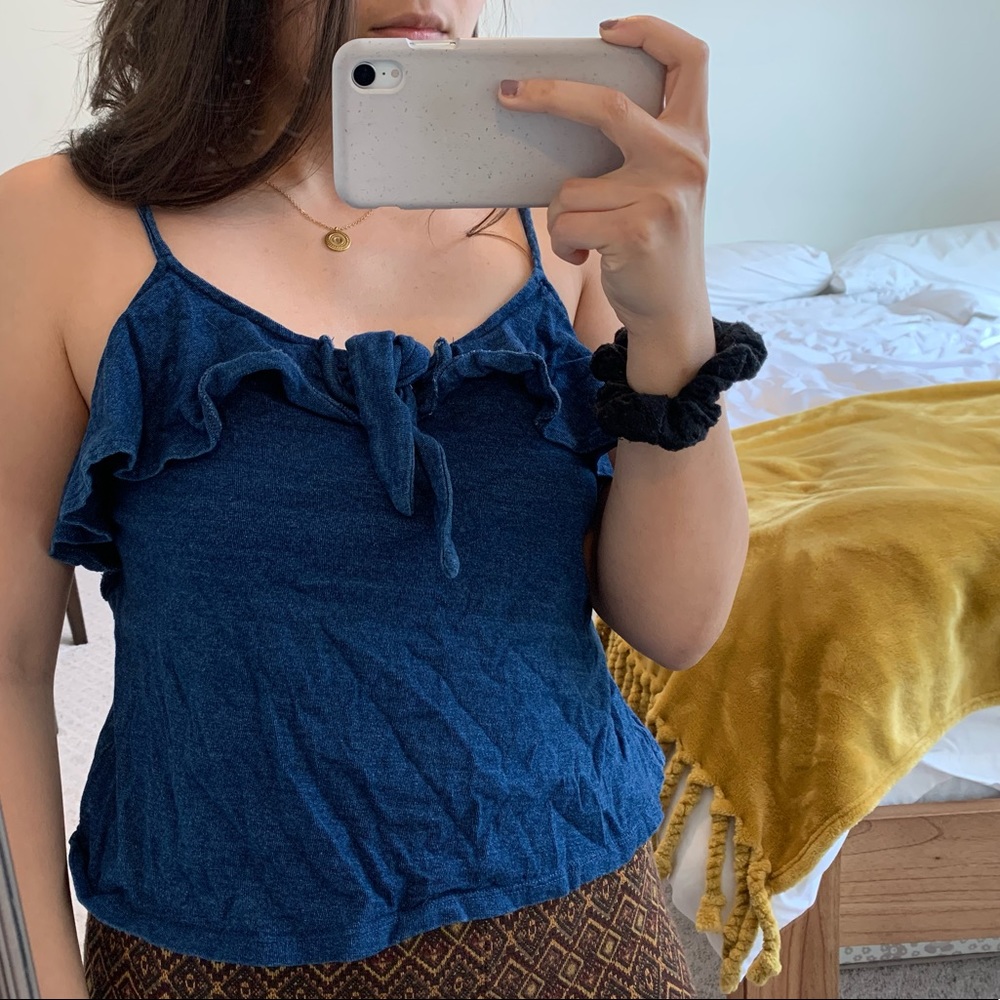 Blue tie front cami